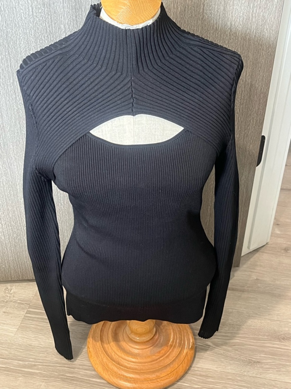 White House Black Market Black Ribbed Cutout Turtleneck Sweater